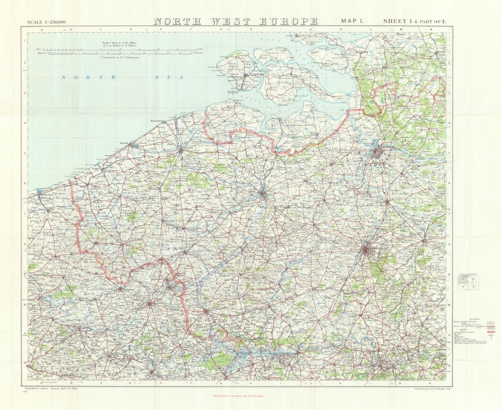 North West Europe 1914. First World War. 1933 old vintage map plan chart